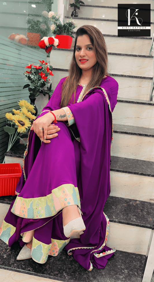 Purple Plazo Suit with Yellow Highlighting - Kirti Kapoor Couture