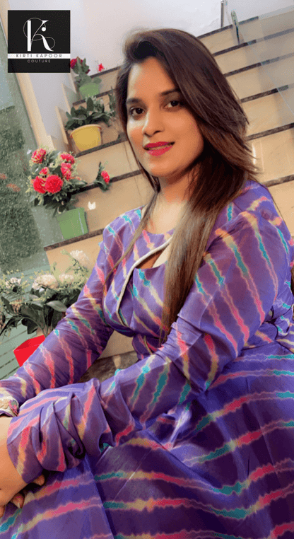Purple Shimmer Leheriya (Wavy) Gown with Dupatta - Kirti Kapoor Couture
