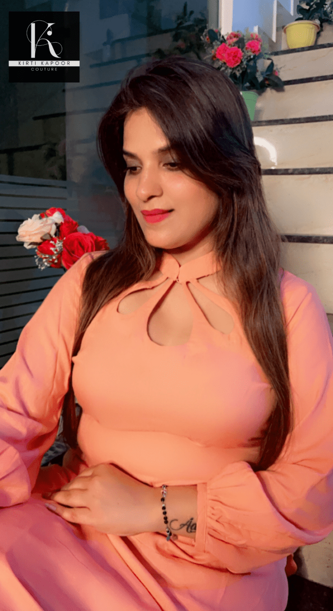 Rayon Peach Cutwork Suit (Designer Neckline) - Kirti Kapoor Couture