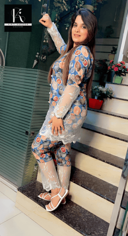 Rayon Printed Co - ord Set with Lace - Work - Kirti Kapoor Couture
