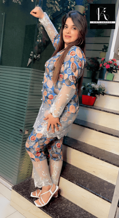 Rayon Printed Co - ord Set with Lace - Work - Kirti Kapoor Couture