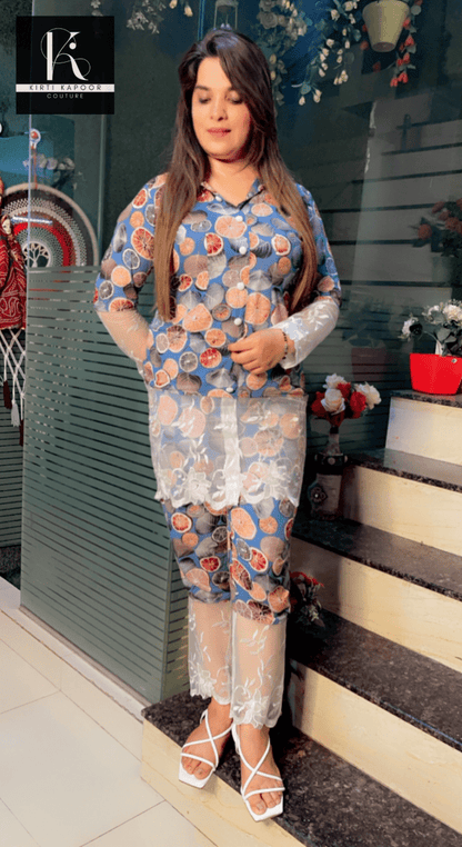 Rayon Printed Co - ord Set with Lace - Work - Kirti Kapoor Couture