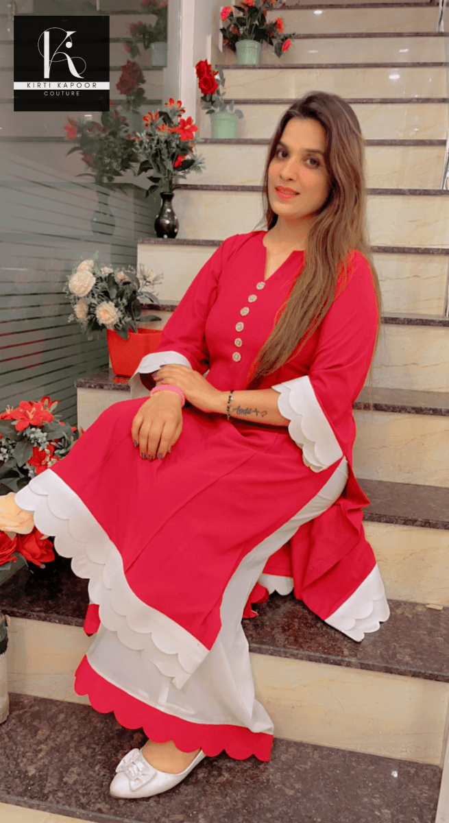 Red and White Cutwork Suit - Kirti Kapoor Couture