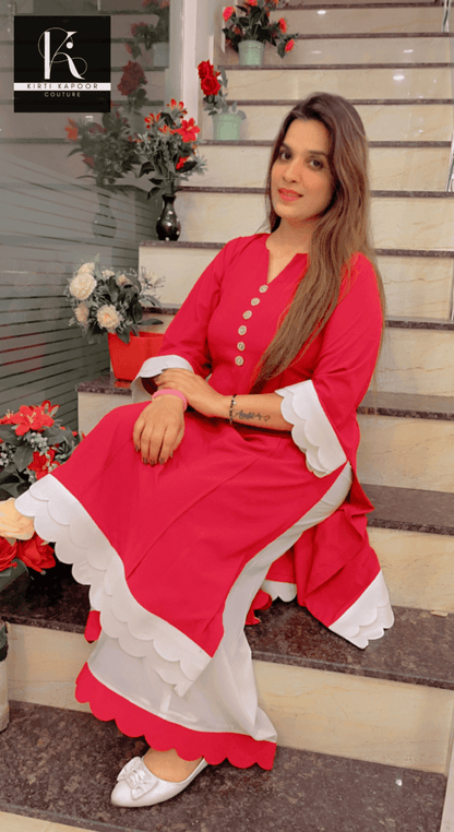 Red and White Cutwork Suit - Kirti Kapoor Couture
