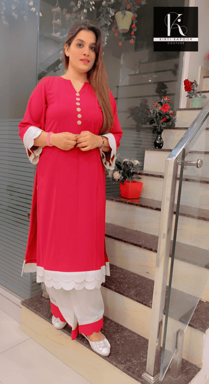 Red and White Cutwork Suit - Kirti Kapoor Couture