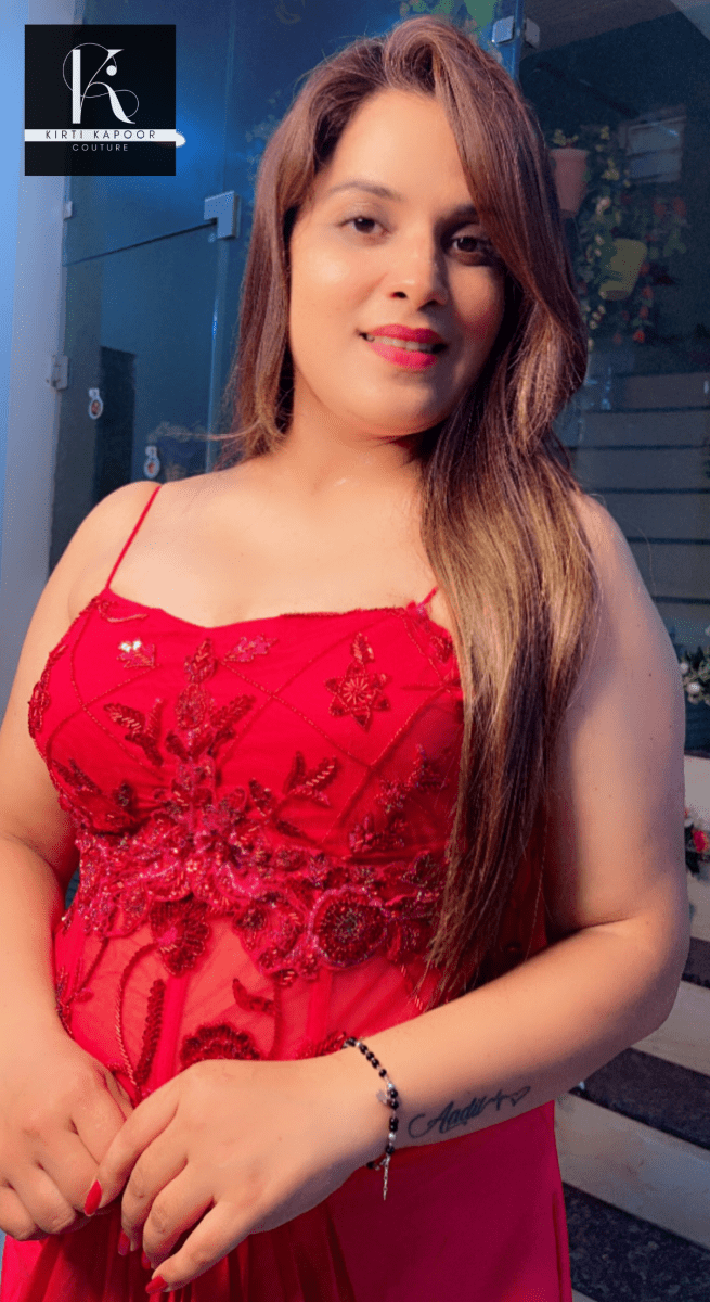 Red Embroidered Drape Dress with Cut - Worked Shrug - Kirti Kapoor Couture