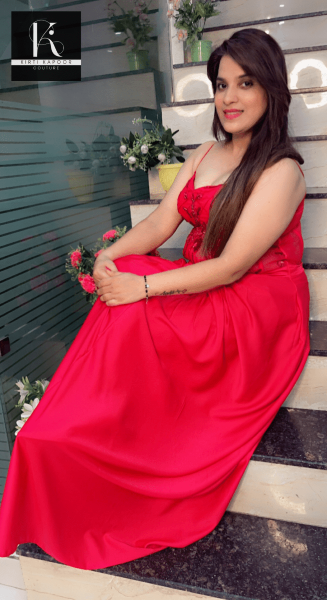 Red Embroidered Drape Dress with Cut - Worked Shrug - Kirti Kapoor Couture