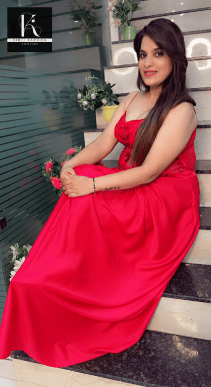 Red Embroidered Drape Dress with Cut - Worked Shrug - Kirti Kapoor Couture