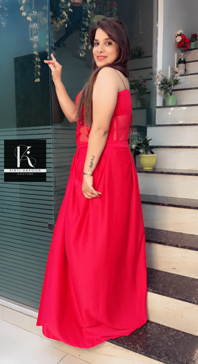 Red Embroidered Drape Dress with Cut - Worked Shrug - Kirti Kapoor Couture
