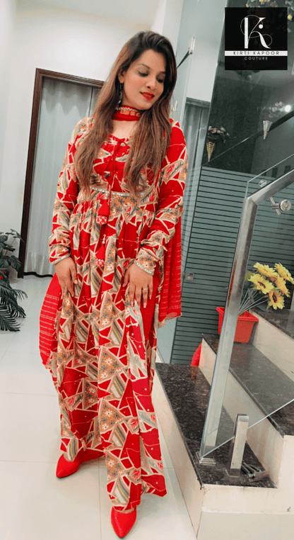 Red Naira - Cut Style Suit - Kirti Kapoor Couture