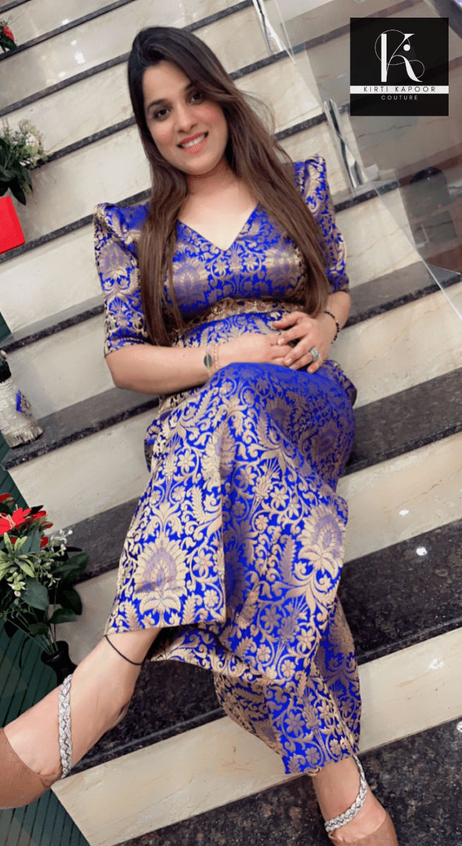 Royal Blue Brocade Jumpsuit - Kirti Kapoor Couture