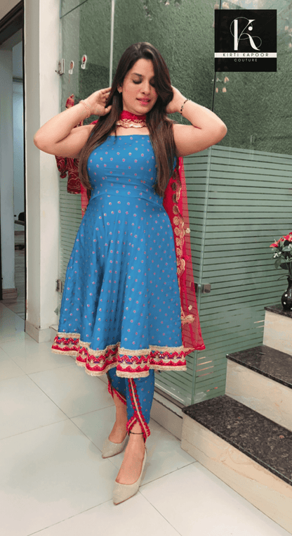 Royal Blue Brocade Suit with Tulip Dhoti - Kirti Kapoor Couture