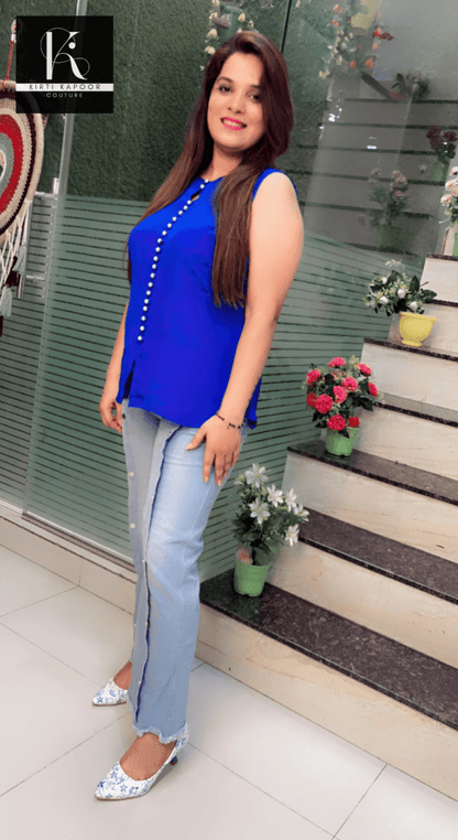 Royal Blue Designer Crepe Top - Kirti Kapoor Couture