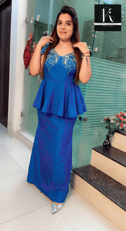 Royal Blue Embroidered Gown - Kirti Kapoor Couture