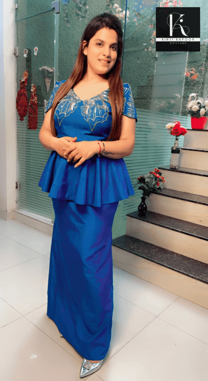 Royal Blue Embroidered Gown - Kirti Kapoor Couture