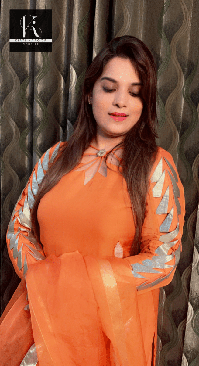 RustyOrange Organza Suit with Shimmer Designing - Kirti Kapoor Couture