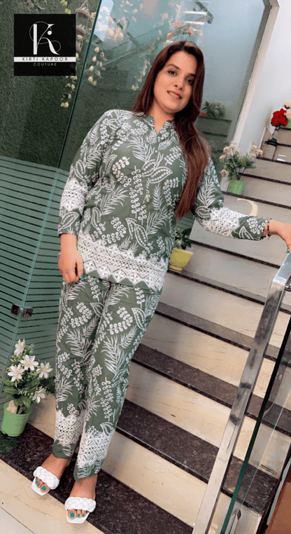 Sap Green Designer Chicken Co - ord - Kirti Kapoor Couture