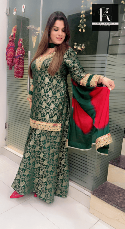 Sap Green Overall Brocade Plazo Suit - Kirti Kapoor Couture