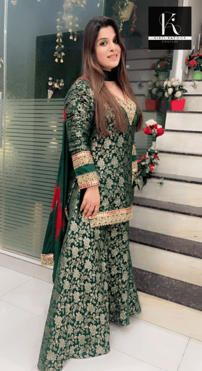 Sap Green Overall Brocade Plazo Suit - Kirti Kapoor Couture