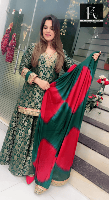 Sap Green Overall Brocade Plazo Suit - Kirti Kapoor Couture