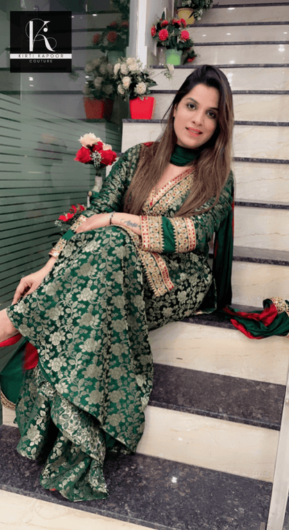 Sap Green Overall Brocade Plazo Suit - Kirti Kapoor Couture