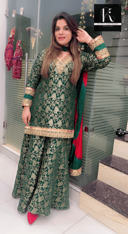 Sap Green Overall Brocade Plazo Suit - Kirti Kapoor Couture
