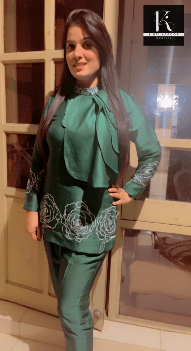 Satin Georgette Co - ord Set With Floral Design - Kirti Kapoor Couture