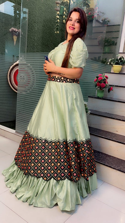 Sea - Foam Designer Lehenga Choli with Peacock (Fabric) Highlights - Kirti Kapoor Couture