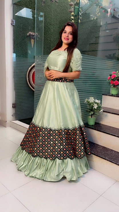Sea - Foam Designer Lehenga Choli with Peacock (Fabric) Highlights - Kirti Kapoor Couture