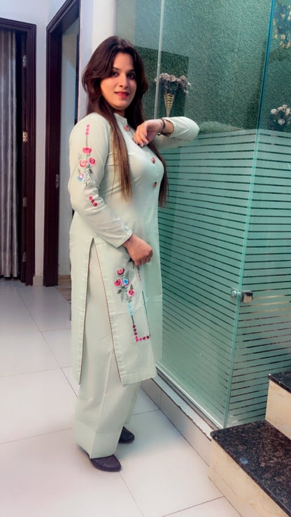 Sea - Green Embroidered Farshi Salwar and Kurti Set - Kirti Kapoor Couture