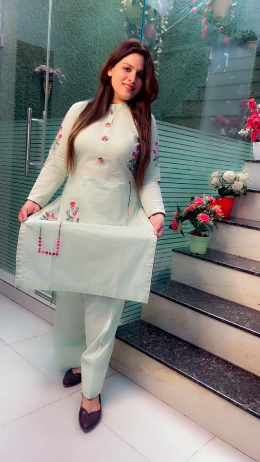 Sea - Green Embroidered Farshi Salwar and Kurti Set - Kirti Kapoor Couture