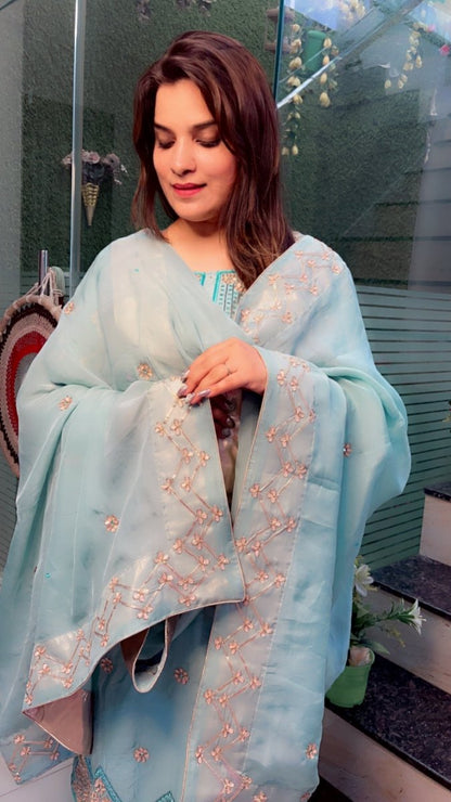 Sea - Green Embroidered Gotta - Patti Salwar Suit - Kirti Kapoor Couture