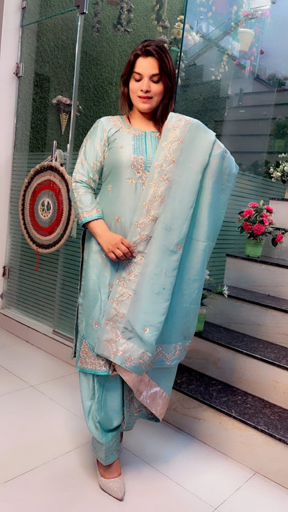 Sea - Green Embroidered Gotta - Patti Salwar Suit - Kirti Kapoor Couture