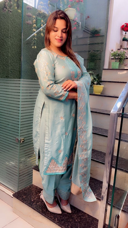 Sea - Green Embroidered Gotta - Patti Salwar Suit - Kirti Kapoor Couture