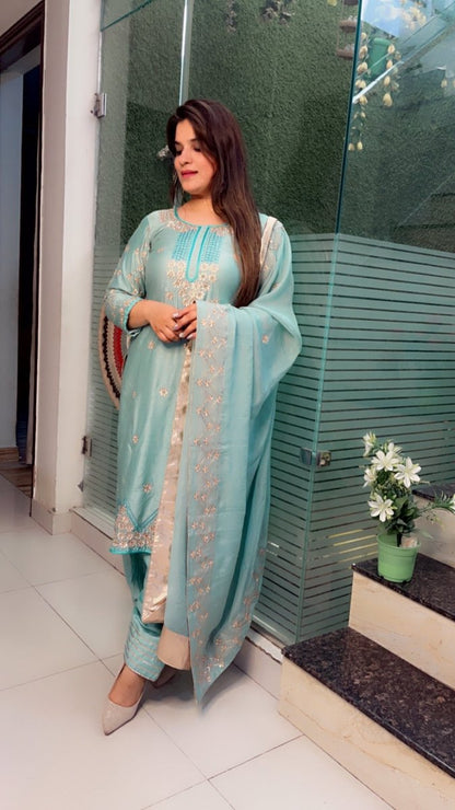 Sea - Green Embroidered Gotta - Patti Salwar Suit - Kirti Kapoor Couture