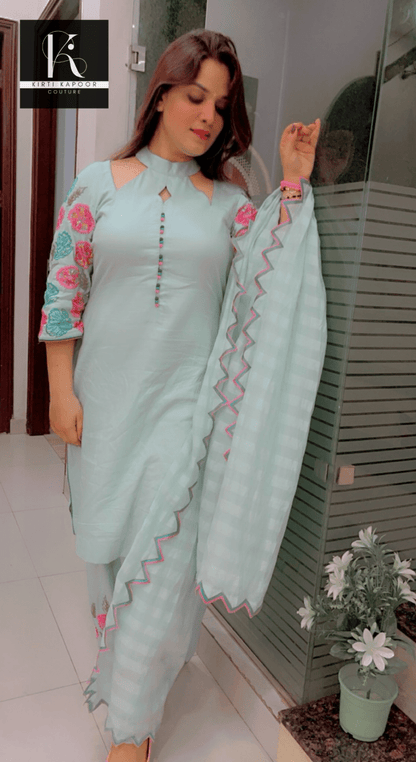 Sea Green Hand - Embroidered Salwar Suit - Kirti Kapoor Couture