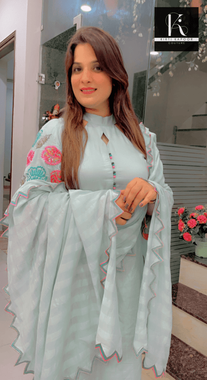 Sea Green Hand - Embroidered Salwar Suit - Kirti Kapoor Couture