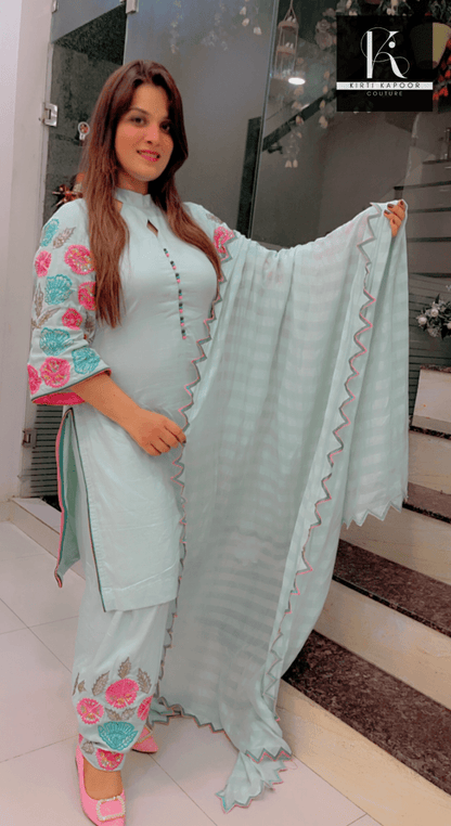 Sea Green Hand - Embroidered Salwar Suit - Kirti Kapoor Couture