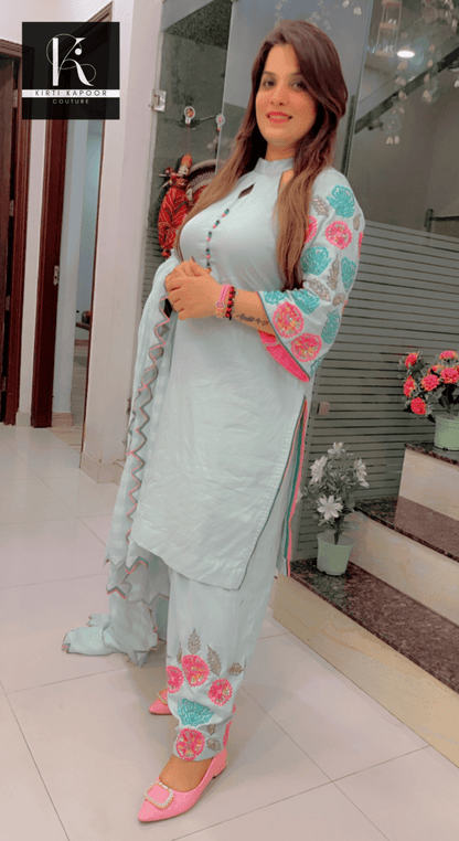 Sea Green Hand - Embroidered Salwar Suit - Kirti Kapoor Couture