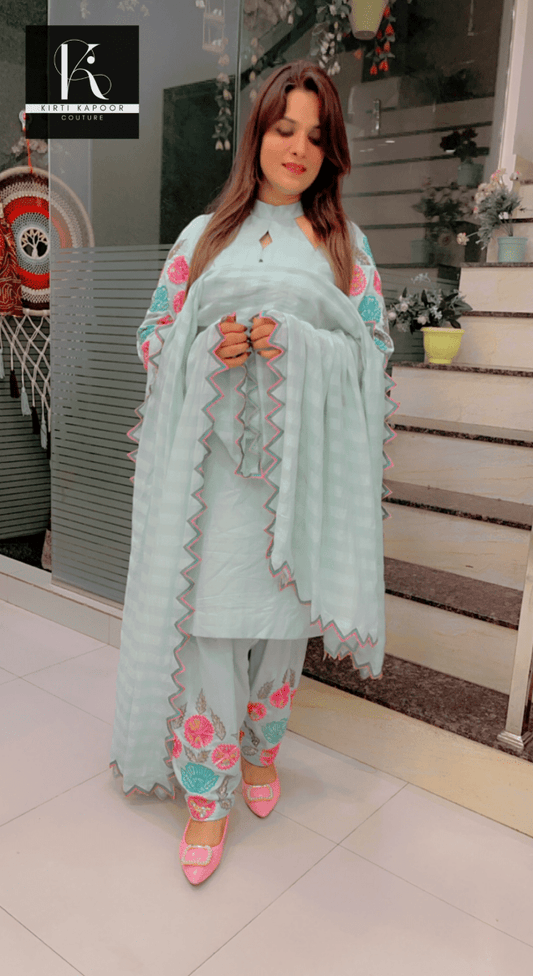 Sea Green Hand - Embroidered Salwar Suit - Kirti Kapoor Couture
