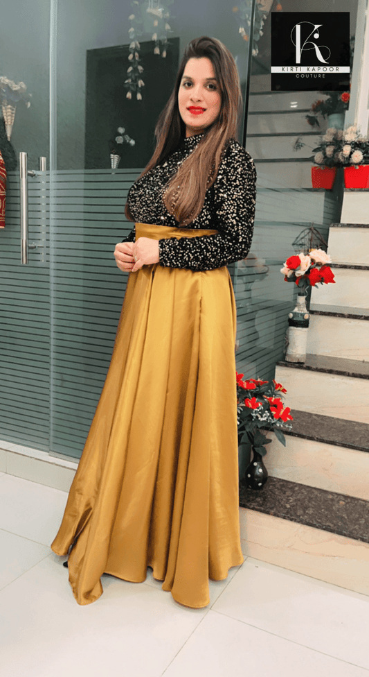 Sequence Black Golden Gown (Customizable) - Kirti Kapoor Couture