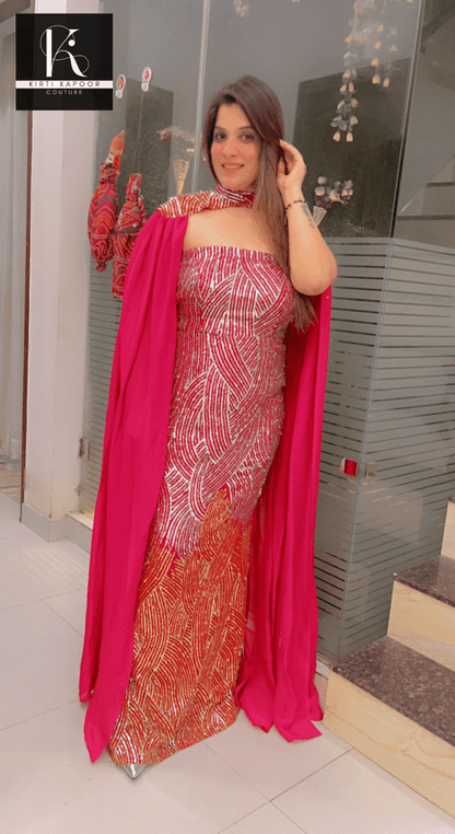 Sequence Mermaid - Style Gown with Cape - Kirti Kapoor Couture