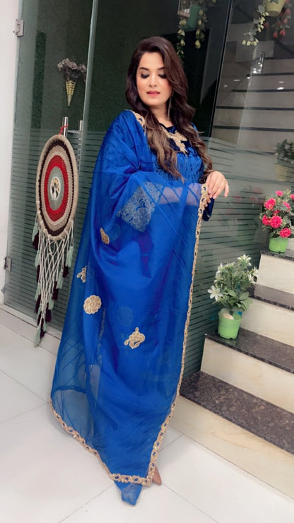 Silk Velvet Embroidered Suit with Designer Organza Dupatta - Kirti Kapoor Couture