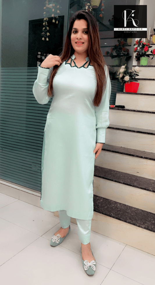 Sky Blue Designer Kurti with Pant - Kirti Kapoor Couture