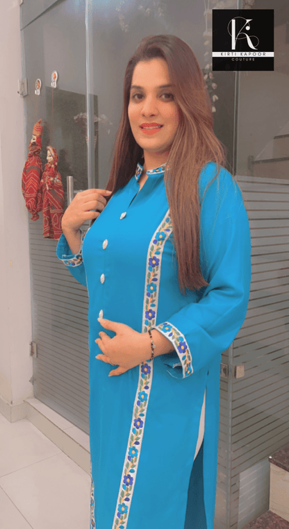 Sky Blue Pashmina Kurti - Kirti Kapoor Couture