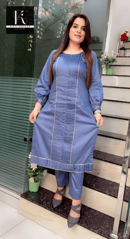 Slate Grey Kurti and Pant Set with Gotta & Pintex Highlights - Kirti Kapoor Couture