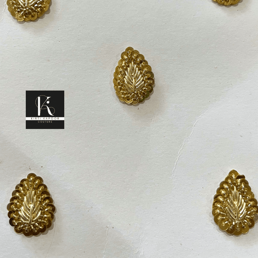 Golden Leaf Shape Dabka Sequin Work Patch (PH032)