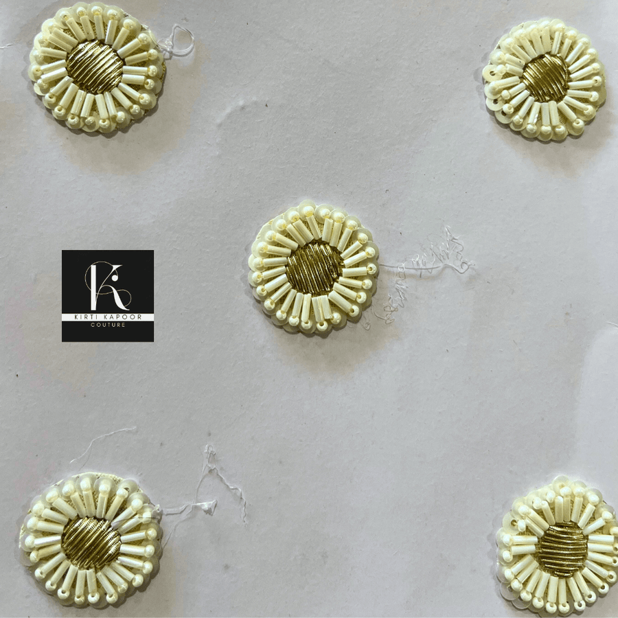Handmade Round White And Golden Nalki Work Patch (PH040)