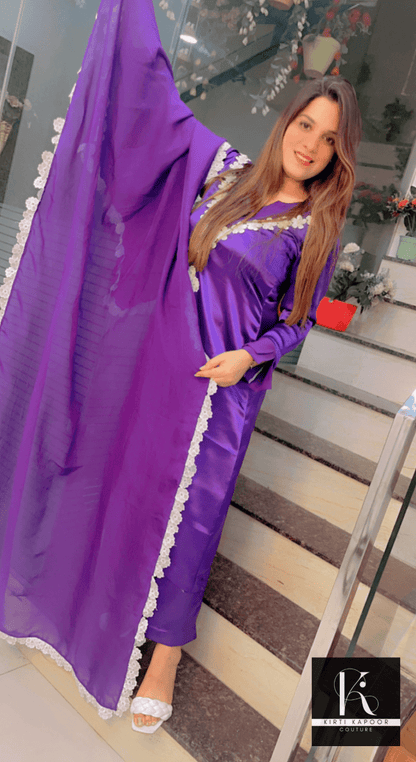 Sparkling Purple Satin Suit - Kirti Kapoor Couture