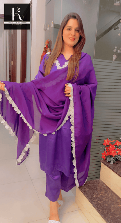 Sparkling Purple Satin Suit - Kirti Kapoor Couture